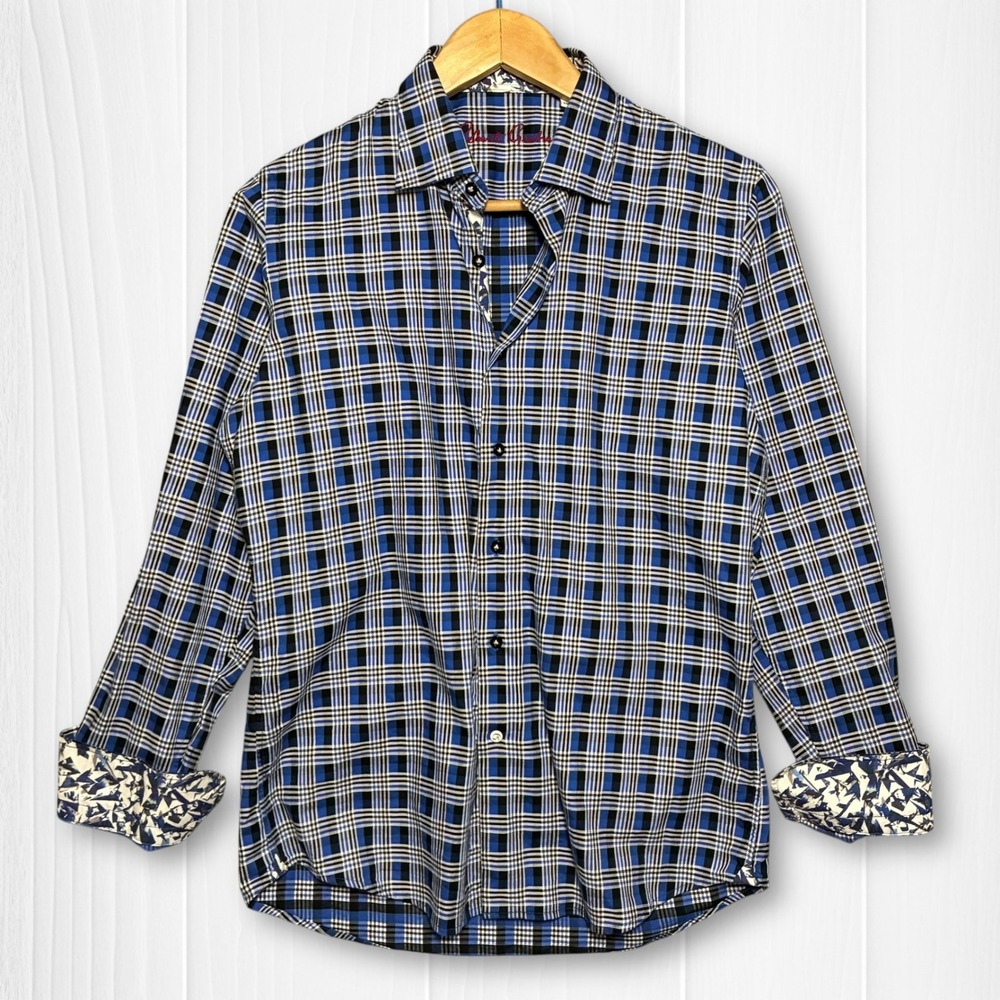 EUC Robert Graham Kids Plaid‎ Button Down Shirt Blue Boys XL (18-20)
